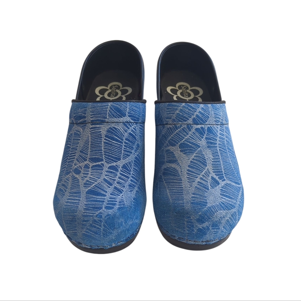 Sanita Leather Applique Design Closed Back Mules Clogs EU 39 Blue - Picture 5 of 16